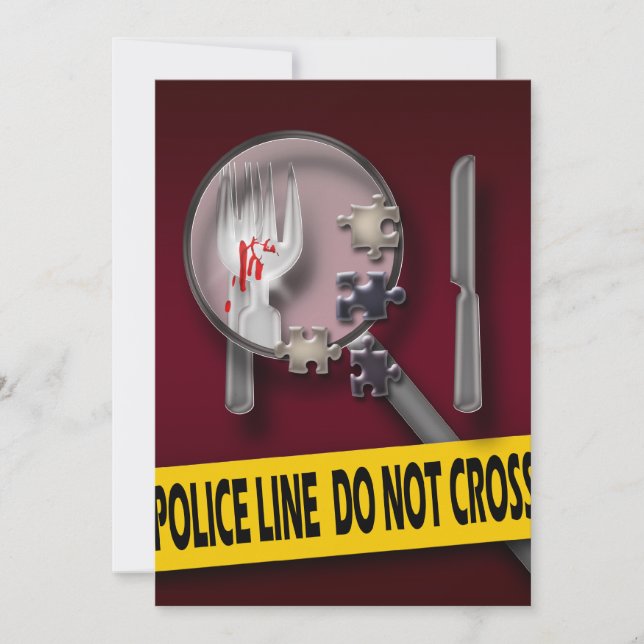 Mord på mystiskt burgundbrott födelsedag inbjudningar (Framsida)