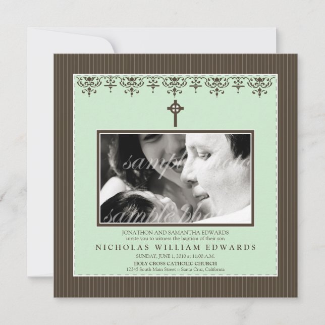 Mördande Victorian Mint Grönt Baptism-inbjudan Inbjudningar (Framsida)