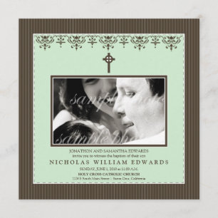 Mördande Victorian Mint Grönt Baptism-inbjudan Inbjudningar