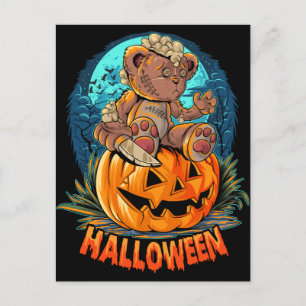 Mördare Teddybjörn Halloween Jack-o-lantern Vykort