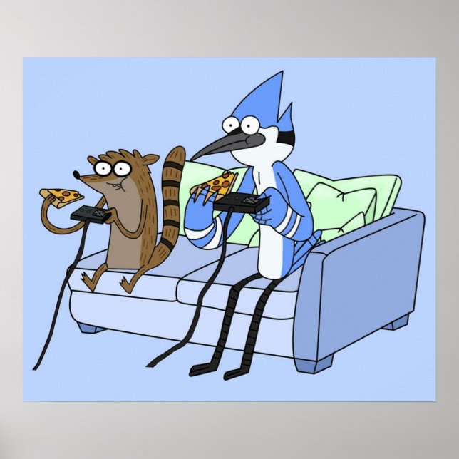 Mordecai och Rigby Pizza och Video Games Poster (Framsidan)
