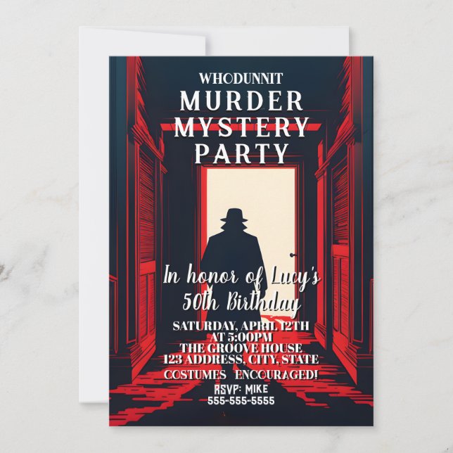 mordgåta detektiv middagsparty med gärningsmannen  inbjudningar (Framsida)