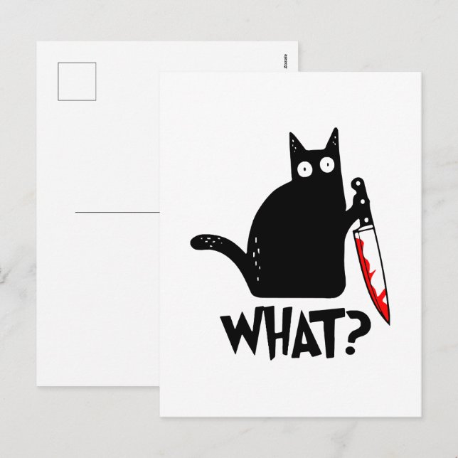 Mordisk katt med kniv helg vykort (Fram/baksida)