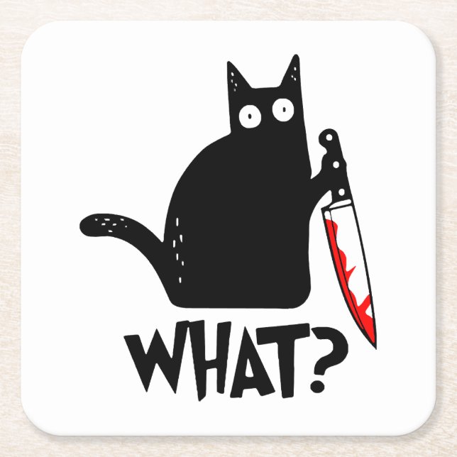 Mordisk katt med kniv underlägg papper kvadrat (Framsidan)