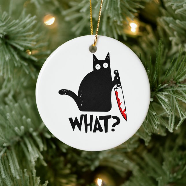 Mordlysten katt med kniv julgransprydnad keramik (Träd)