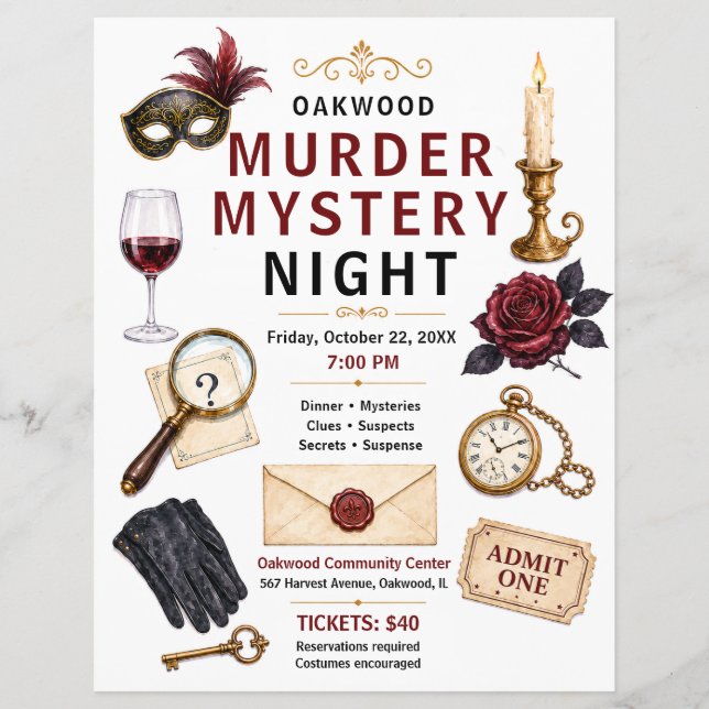Mordmysterium Natt Evenemang Flyer (Framsidan)