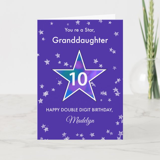 Mordotter 10:e födelsedag Shining Star i Lila Kort (Framsida)