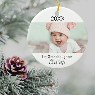 Mordotter 1:a baby-fotomorföräldrar julgransprydnad keramik