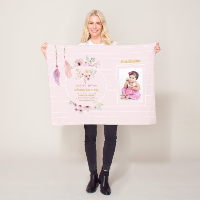 Mordotter 1:a födelsedag PHOTO DIKT NAMN och datum Fleecefilt (På plats)