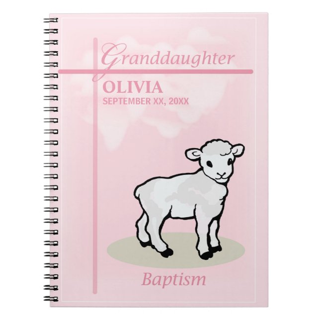 Mordotter Baptism Rosa Girl Girl Girl Lamb Namn an Anteckningsbok (Framsidan)