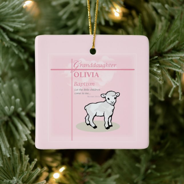 Mordotter Baptism Rosa Lamb Personlig Julgransprydnad Keramik (Träd)
