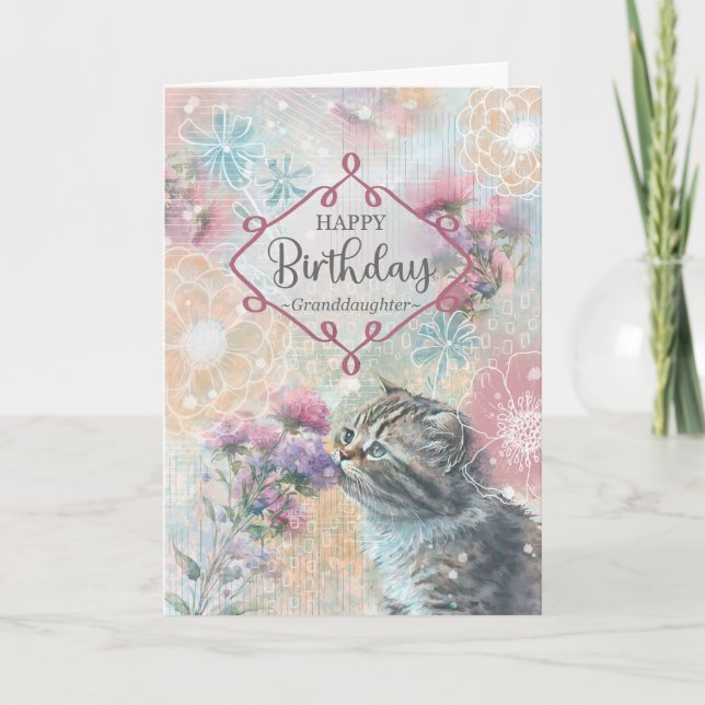 Mordotter Birthday Kattunge och Flowers Collage Kort (Framsida)
