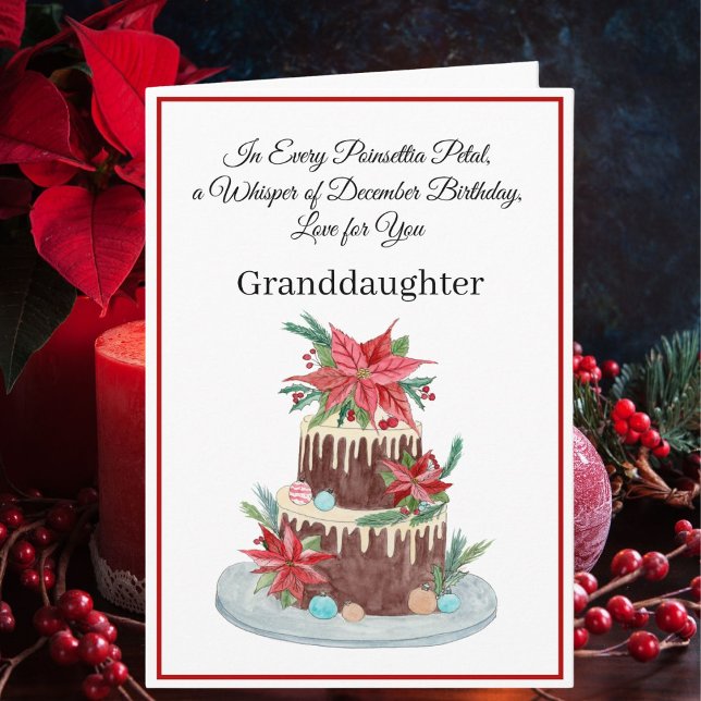 Mordotter December Birthday Cake Poinsettias Kort (Skapare uppladdad)