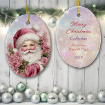 Mordotter Rosa jul Bukett med rosor Santa Julgransprydnad Keramik<br><div class="desc">Här är en söt julprydnad för den speciella barndottern, dottern eller brorsan! En klassisk bild av Jultomten är klädd i rosa och utkik ur en bukett av rosa ros. Bilden placeras på en rosa- och lavendelbakgrund. Baksidan av dekorationen har samma baksida med anpassningsbarna. Det är personlig för henne och lätt...</div>
