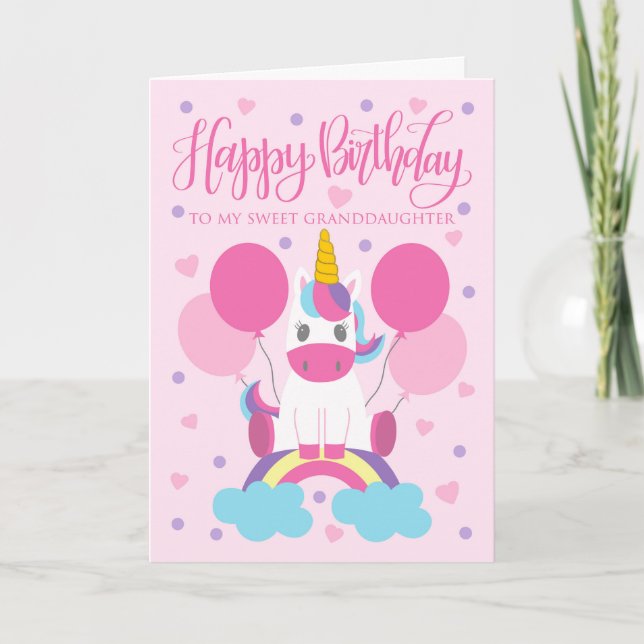 Mordotter Unicorn Sitta på Rainbow Birthday Kort (Framsida)