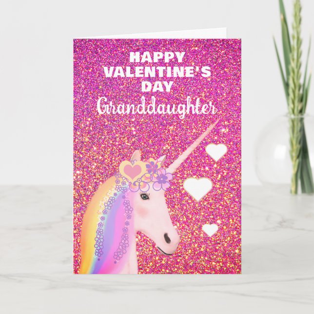 Mordotter Unicorn Valentines day Glitter Namn Helgkort (Framsida)