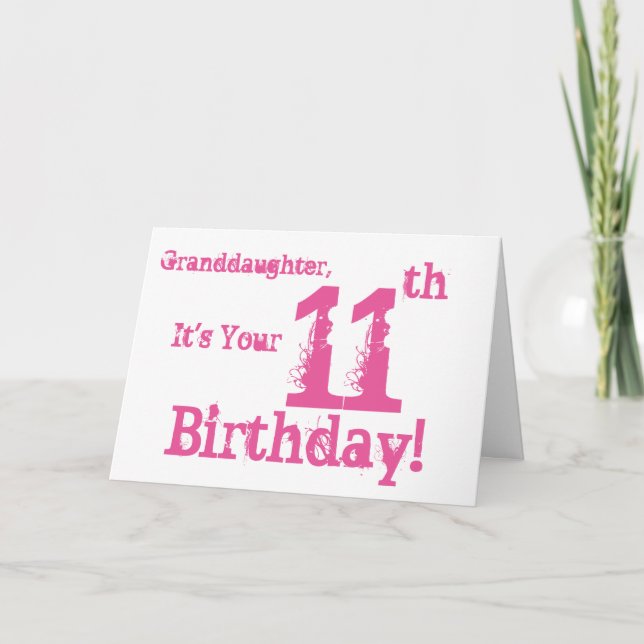 Mordotters 11-årsdag i rosa. kort (Framsida)