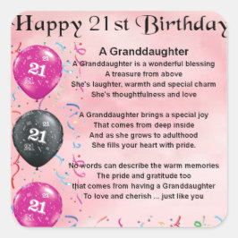 Mordotters Dikt - 21:a födelsedagen Fyrkantigt Klistermärke