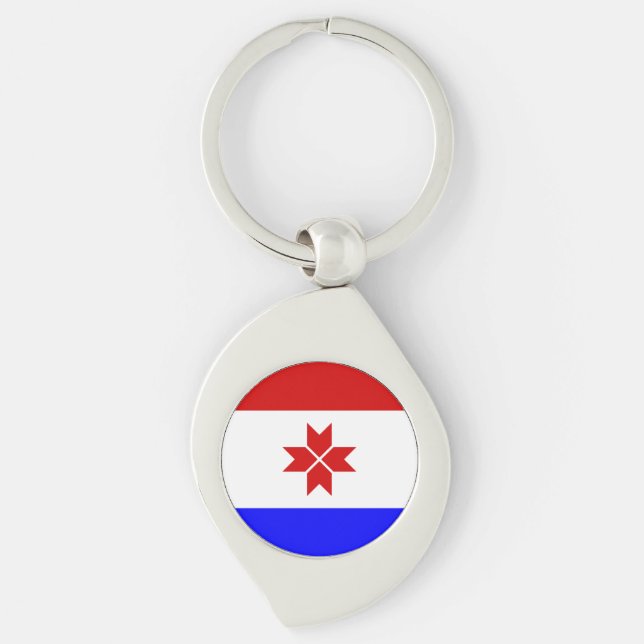Mordovias flagga swirl silverfärgad nyckelring (Framsidan)