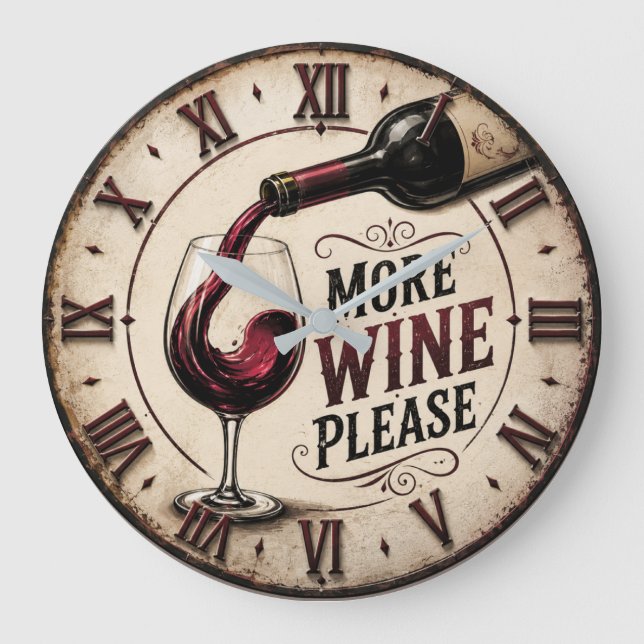 More Wine Please Rustic Vineyard Home Bar Stor Klocka (Framsida)