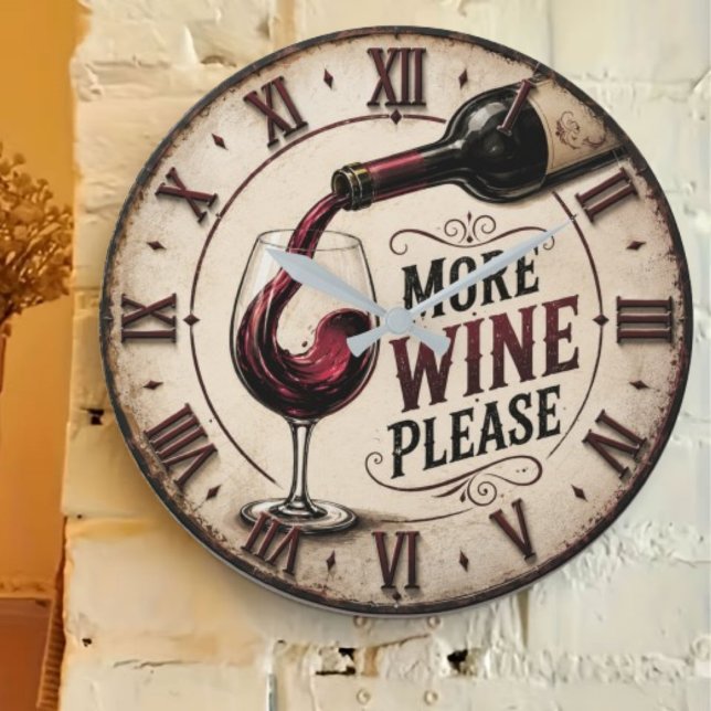 More Wine Please Rustic Vineyard Home Bar Stor Klocka (Skapare uppladdad)