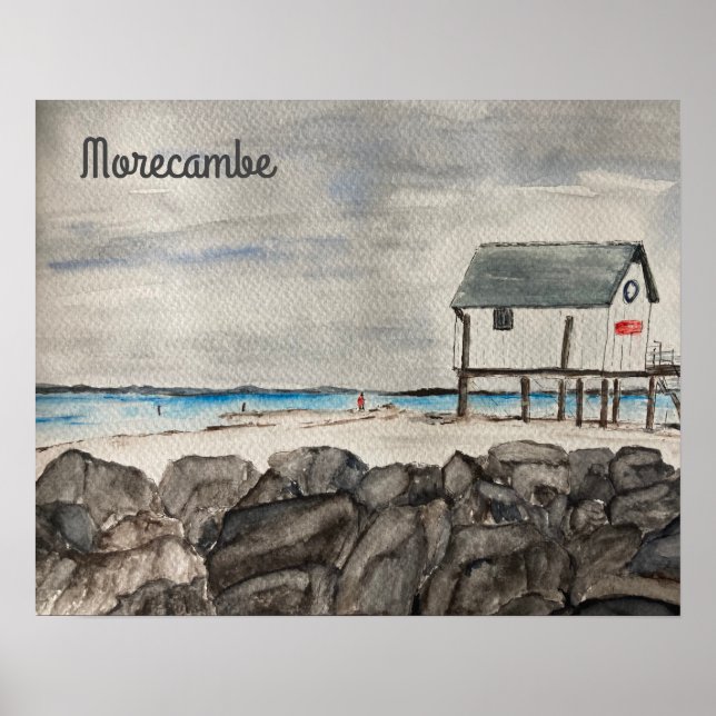 Morecambe Beach Hut-målning Poster (Framsidan)