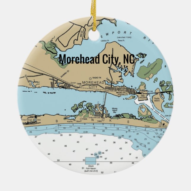 Morehead City NC-diagram Julgransprydnad Keramik (Baksidan)