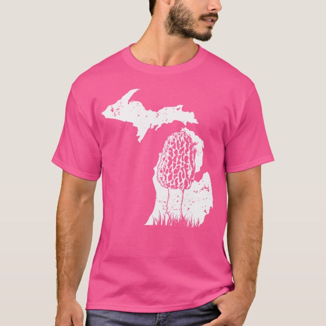 Morel Mushroom Hunter Michigan Karta Morchella T Shirt (Framsida)
