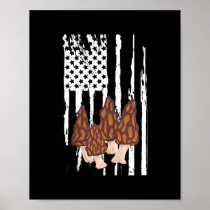 Morel Mushroom Patriotic American USA flagga Poster