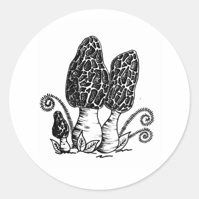 Morel Mushroom Stickers Runt Klistermärke (Framsida)