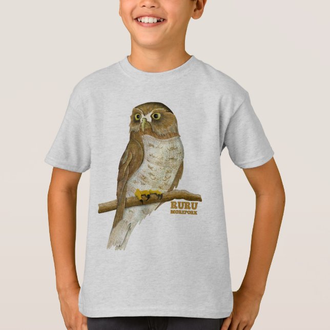 Morepork Ruru New Zeland Bird T Shirt (Framsida)