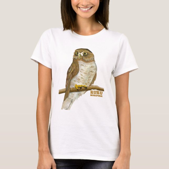 Morepork Ruru New Zeland Bird T Shirt (Framsida)
