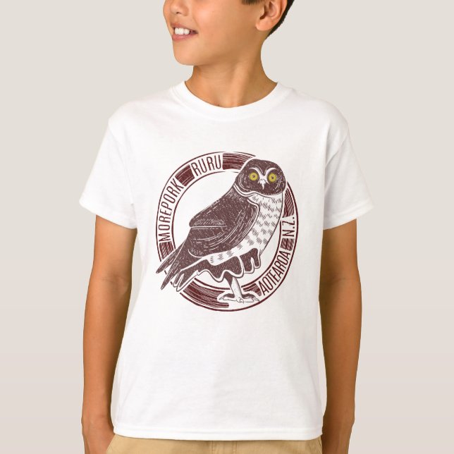 Morepork Ruru Nya Zeeland Bird T Shirt (Framsida)