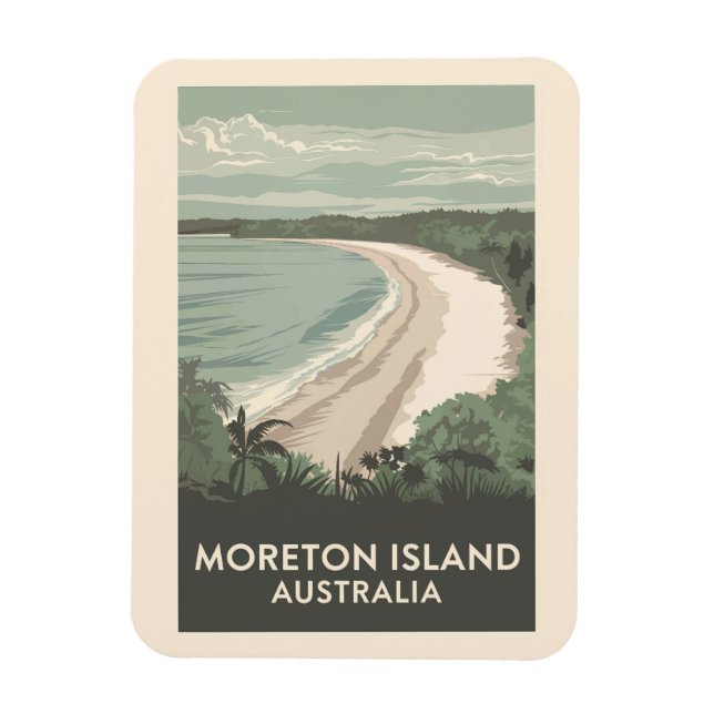 Moreton Island Australia Illustration Travel Art Magnet (Vertikal)