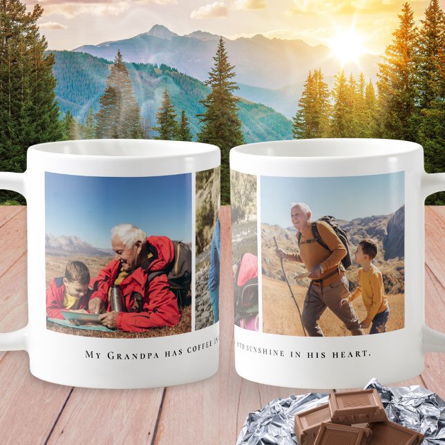 Morfar 3 Fotosammanställning Anpassat Citat Kaffemugg (A coffee mug for Grandpa with three custom photos and sentimental caption.)