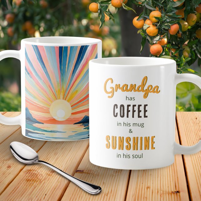 Morfar Akvarell Soluppgångs Inspirerande Citat Kaffemugg (A coffee mug for Grandpa with colorful sunrise illustration and uplifting quote)