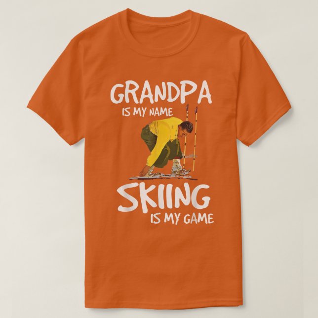 Morfar är min Namn Skinng är mitt spel Lycklig Ski T Shirt (Design framsida)