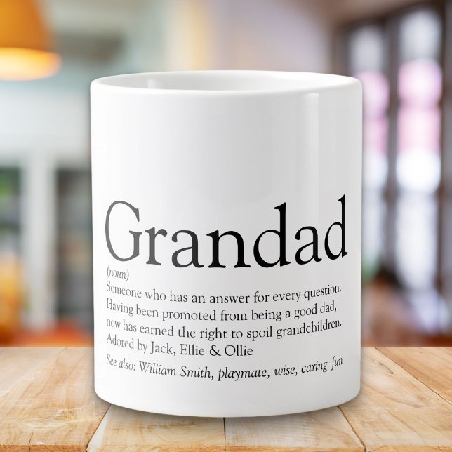 Morfar-definition för svart och vit Roligt Jumbo Mugg (Black and White Fun Grandpa Grandad Definition Giant Coffee Mug)