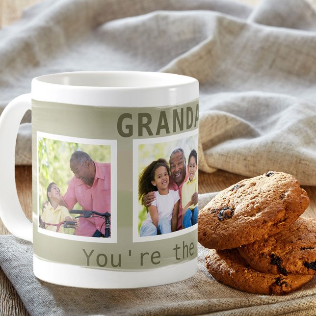 Morfar, du är bäst - 3 foto Khaki Rand Kaffemugg (Skapare uppladdad)