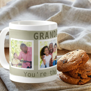 Morfar du är den bästa - 3 foto Khaki Rand Kaffemugg