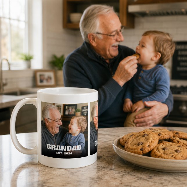 Morfar Est Foto Present Collage Typografi Kaffemugg (Grandad Est Photo Gift Collage Typography Coffee Mug)