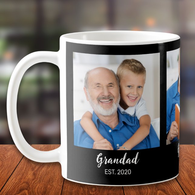 Morfar Established Script 3 Foto Svart Kaffemugg (Skapare uppladdad)