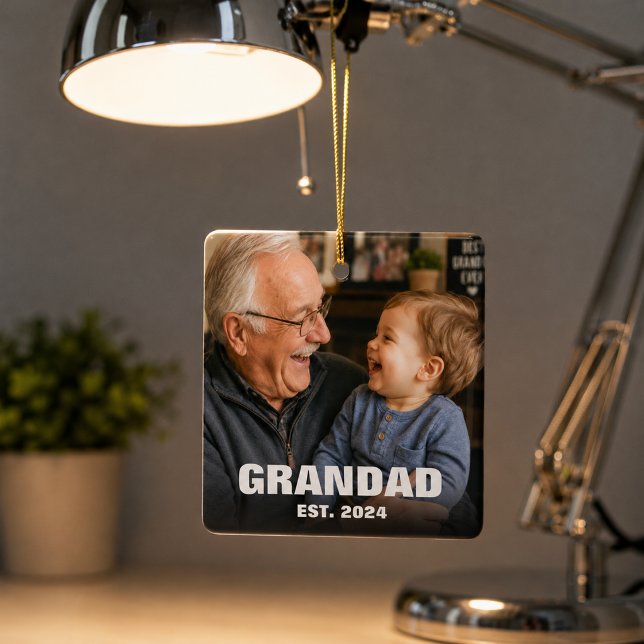 Morfar etablerade modernt foto julgransprydnad keramik (Grandad Established Modern Photo Ceramic Ornament)