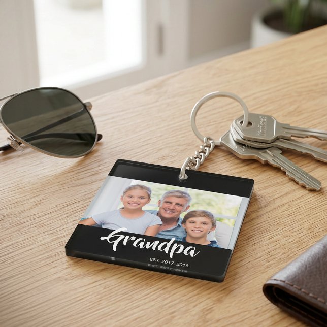 Morfar etablerade modernt manus fotografering (Grandpa Established Modern Script Photo Keychain)