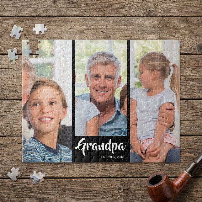 Morfar Etablerade Modernt Skript 3 Foto Pussel (Grandpa Established Modern Script 3 Photo Jigsaw Puzzle)