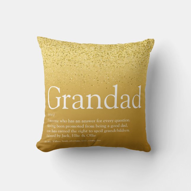 Morfar, farfar, Pappa Definition Guld Glitter Kudde (Framsida)