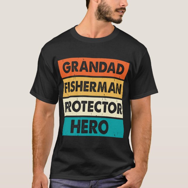 Morfar Fiskare Beskyddare Hjälte  T Shirt (Framsida)