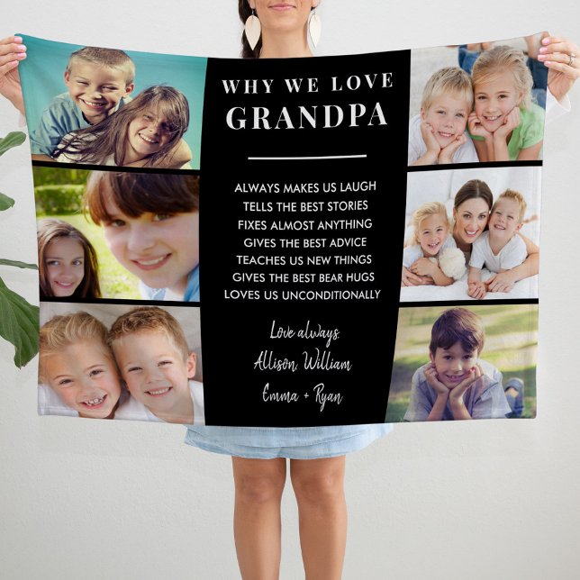 Morfar Foto Collage Fleecefilt (Grandpa Photo Collage Fleece Blanket)