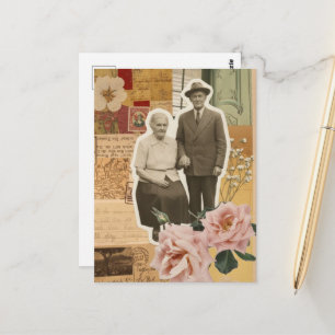 Morfar- och mormoder collage i blandteknik vykort