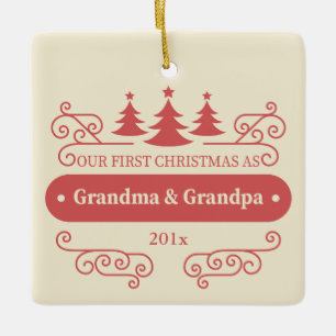 Morfar och mormor Första julen fyrkantig julgransp Julgransprydnad Keramik